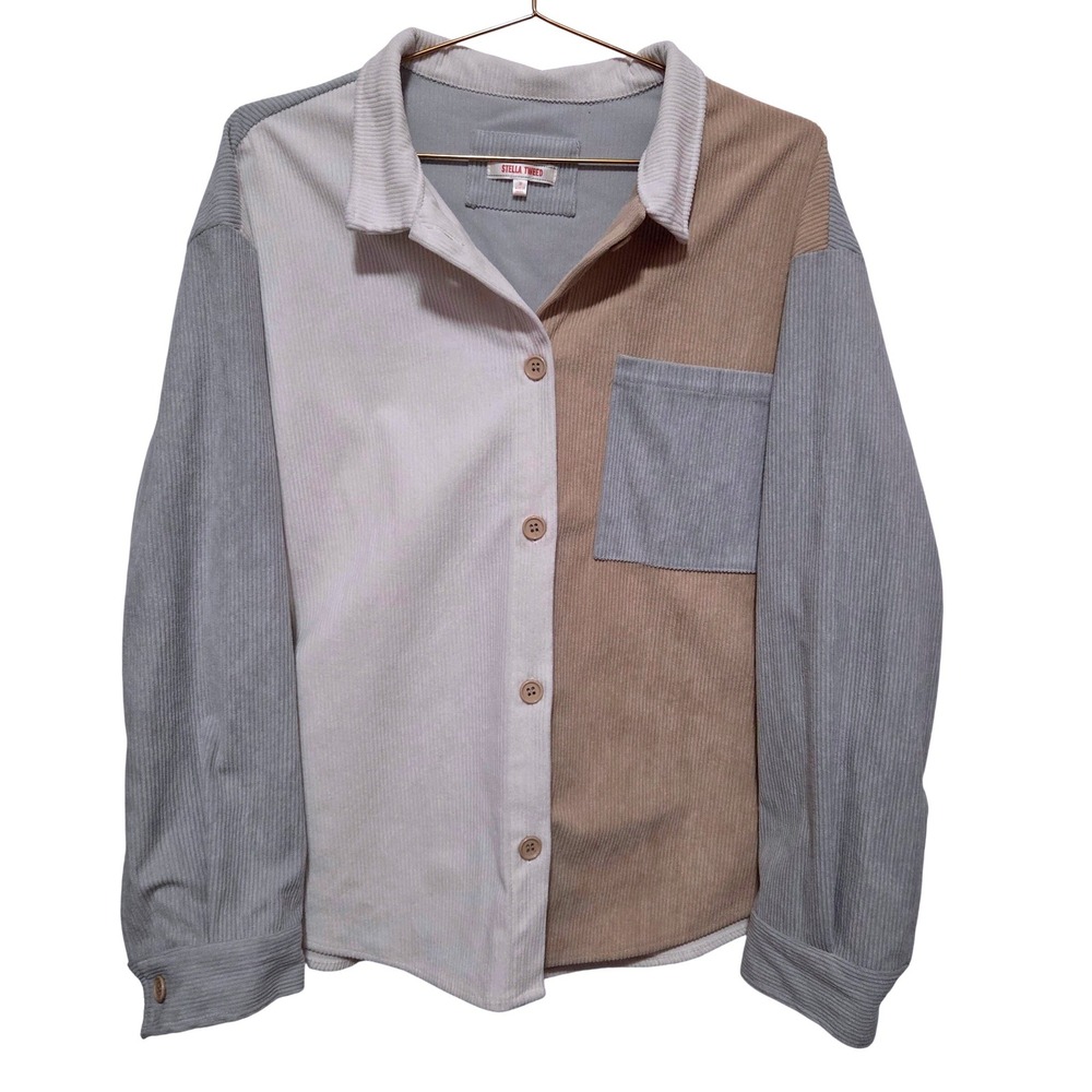 Stella Tweed Colorblock Corduroy Button Down Shirt Jacket‎ Women's Size M